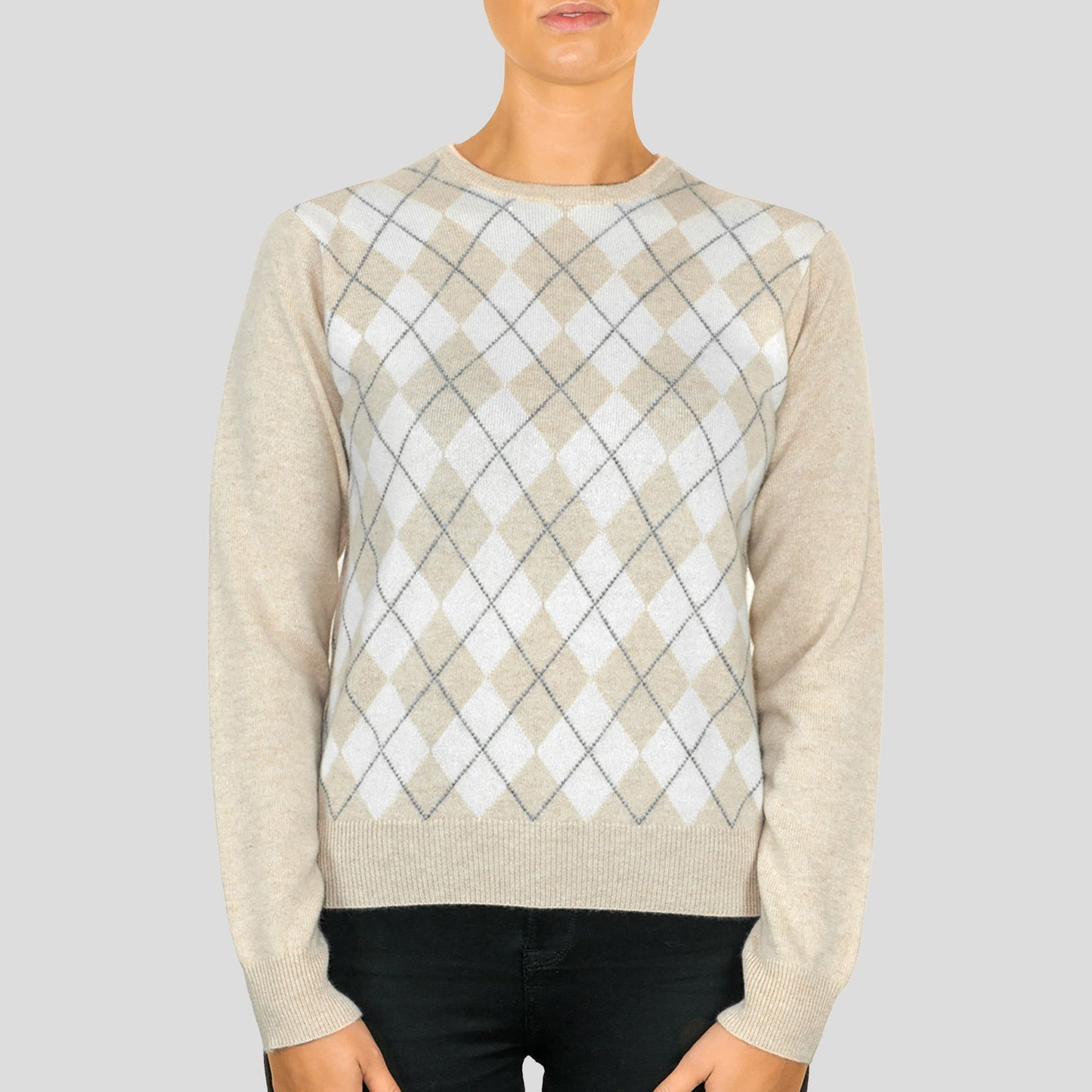 Cashmere Argyle Round Neck Jumper