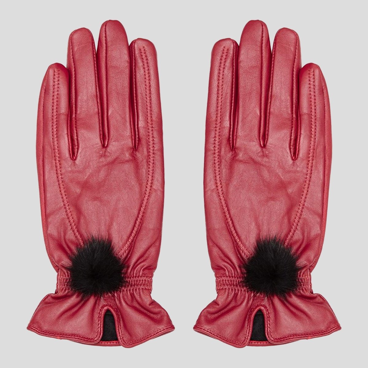 Leather Gloves with Fur Pompom - LonaScott
