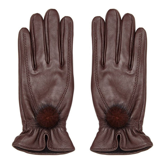Leather Gloves with Fur Pompom - LonaScott