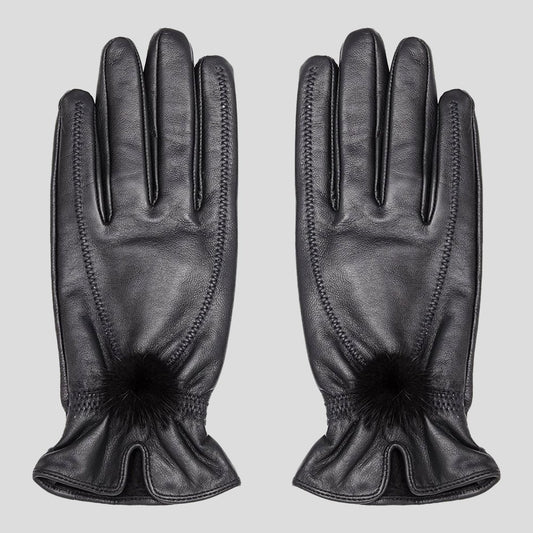 Leather Gloves with Fur Pompom - LonaScott