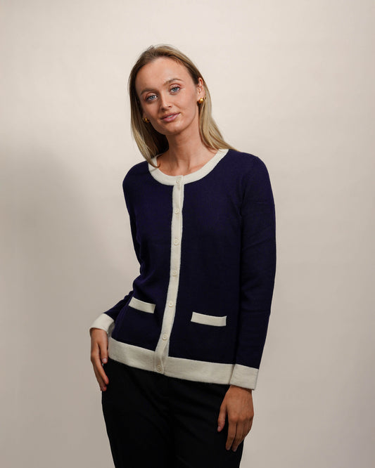 Women's Two-Tone Trim Cashmere Cardigan