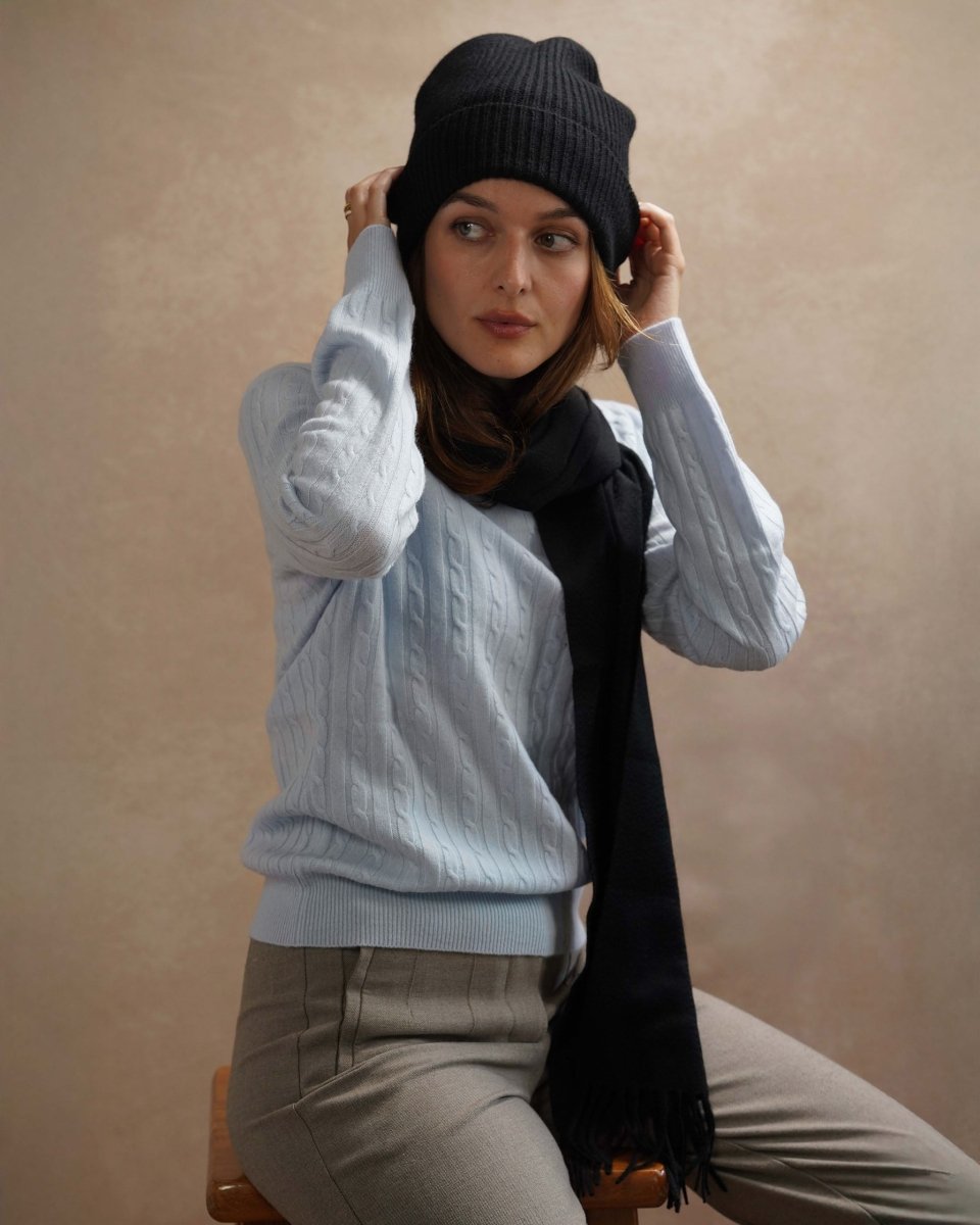 Women's Cashmere Cable Round - Neck Jumper - LonaScott