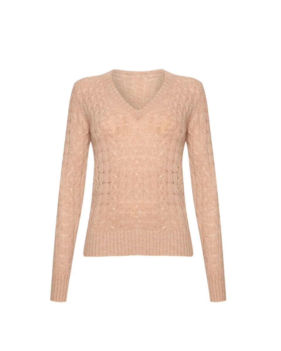 Women's Cashmere Cable V - Neck Jumper - LonaScott