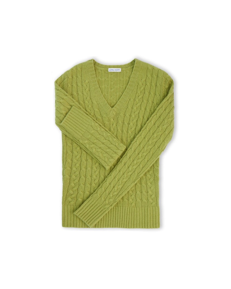 Women's Cashmere Cable V - Neck Jumper - LonaScott