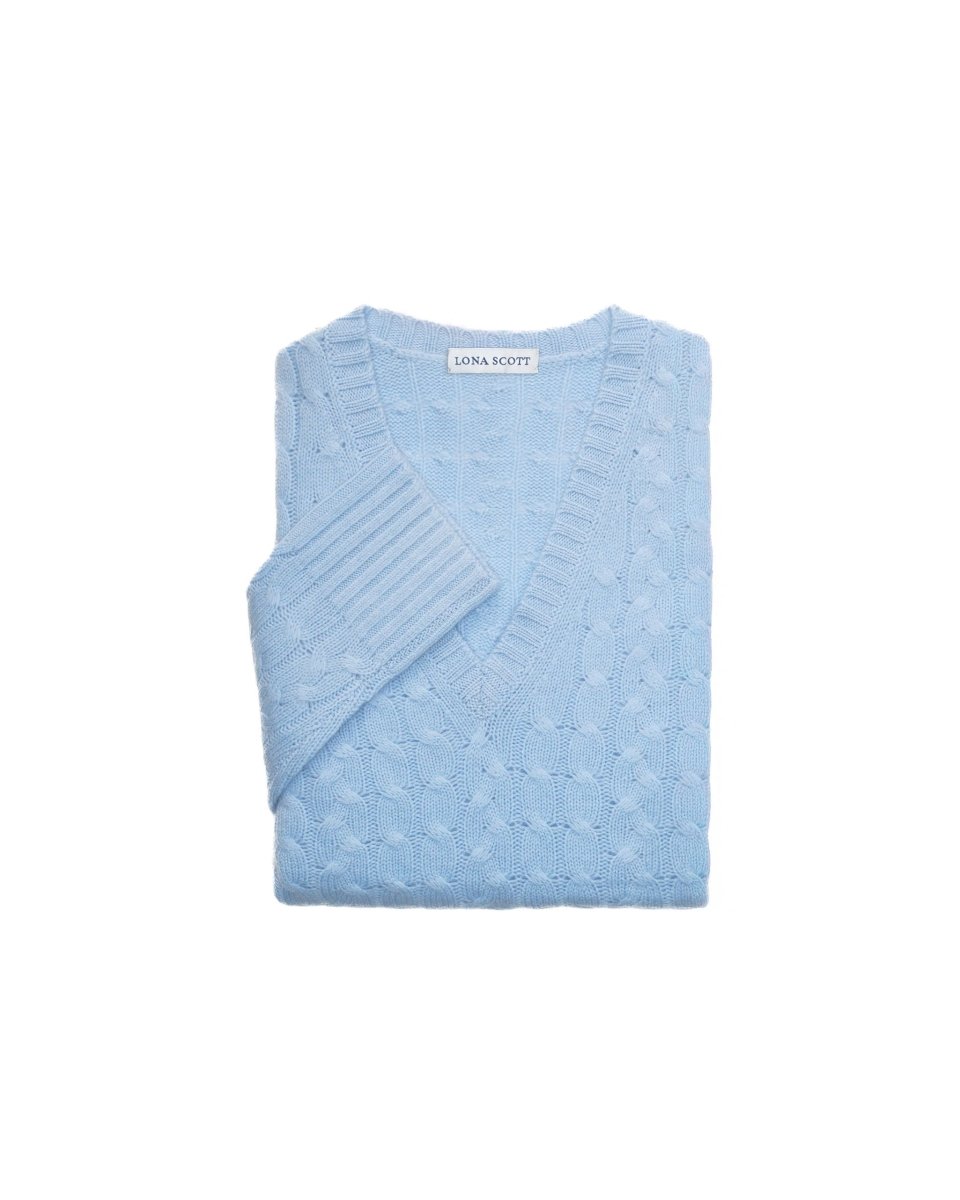 Women's Cashmere Cable V - Neck Jumper - LonaScott