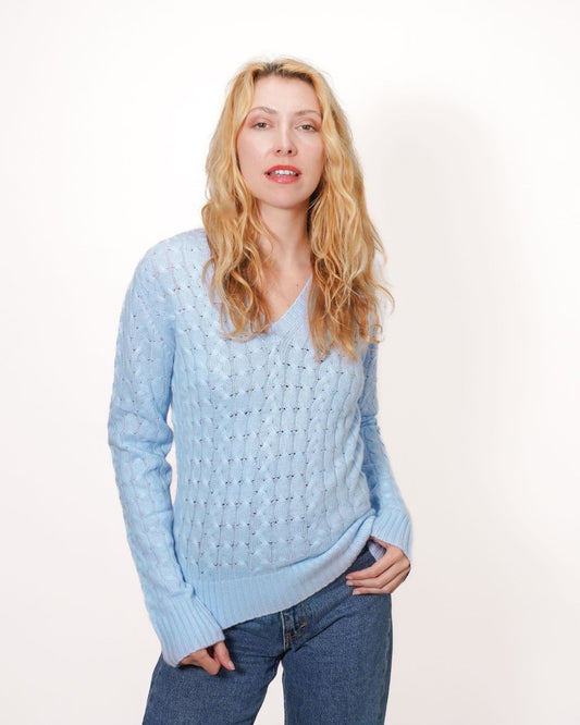 Women's Cashmere Cable V - Neck Jumper - LonaScott