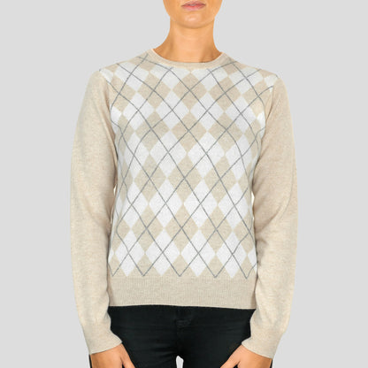 Cashmere Argyle Round Neck Jumper