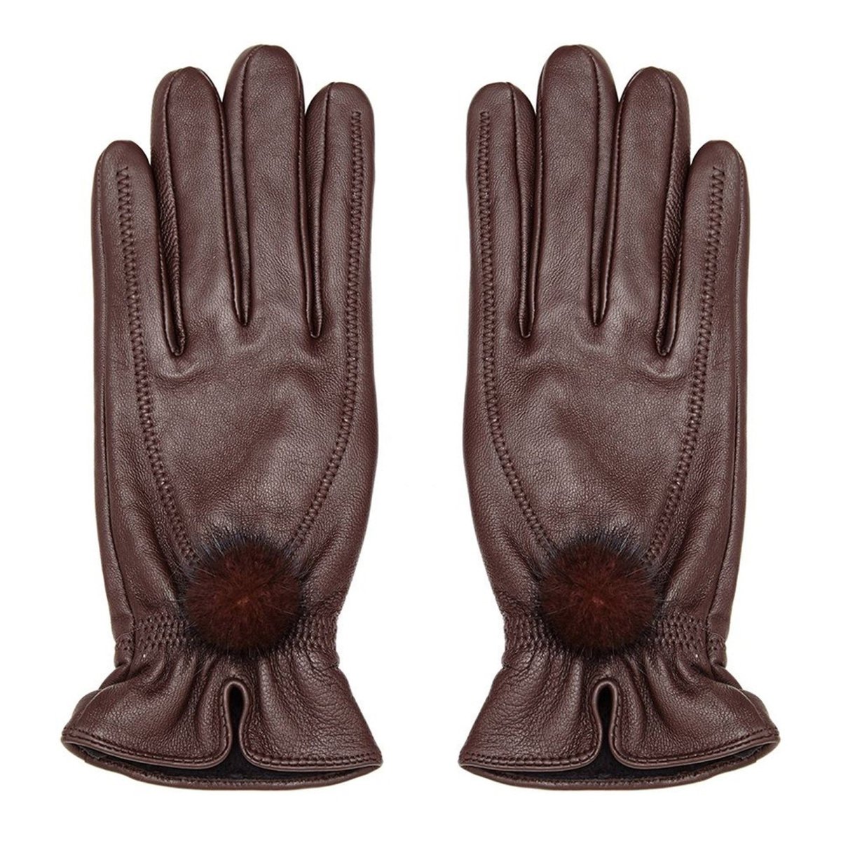 Leather Gloves with Fur Pompom - LonaScott