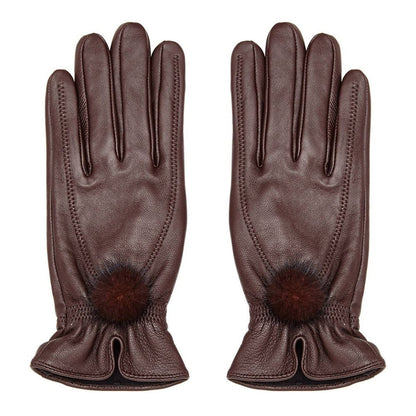 Leather Gloves with Fur Pompom - LonaScott
