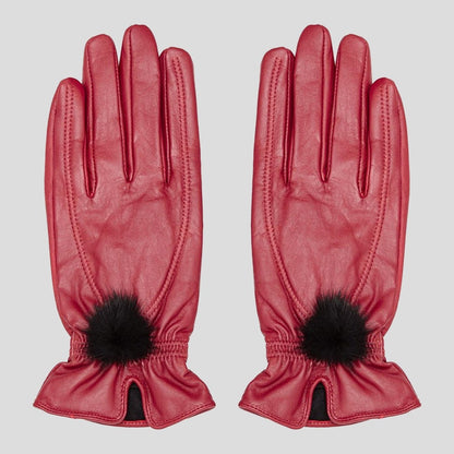 Leather Gloves with Fur Pompom - LonaScott