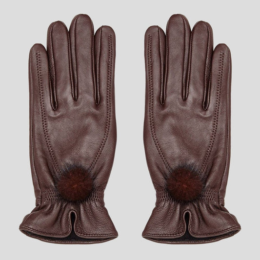 Leather Gloves with Fur Pompom - LonaScott
