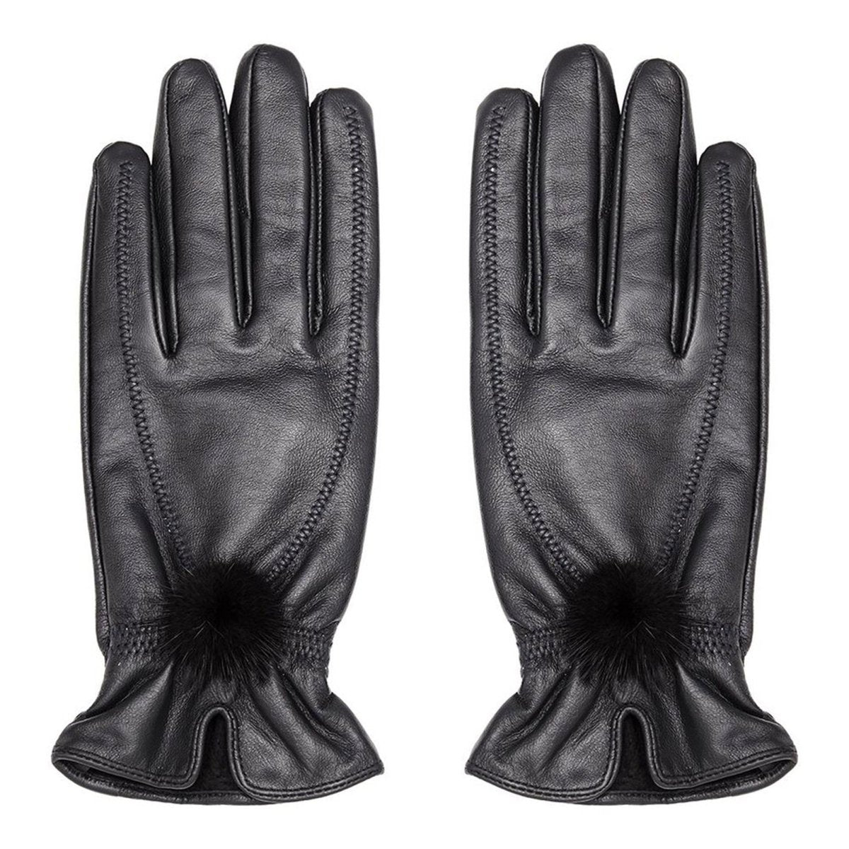 Leather Gloves with Fur Pompom - LonaScott