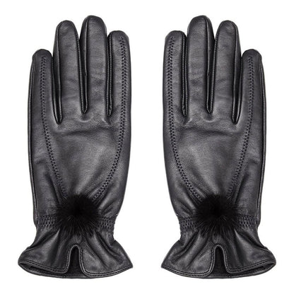 Leather Gloves with Fur Pompom - LonaScott