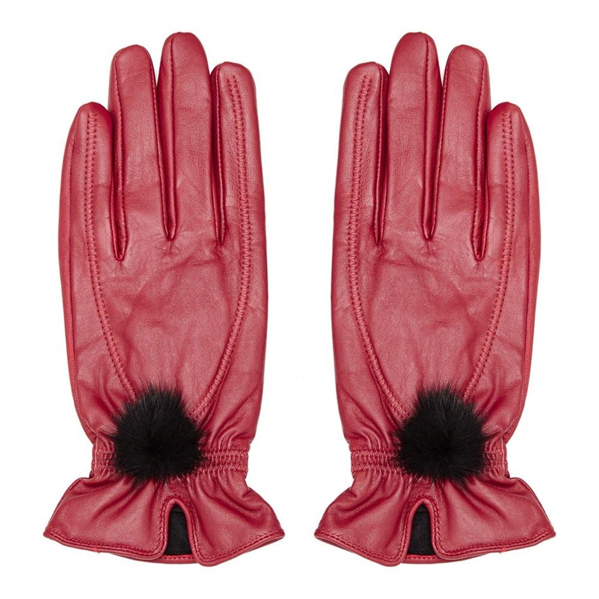 Leather Gloves with Fur Pompom - LonaScott