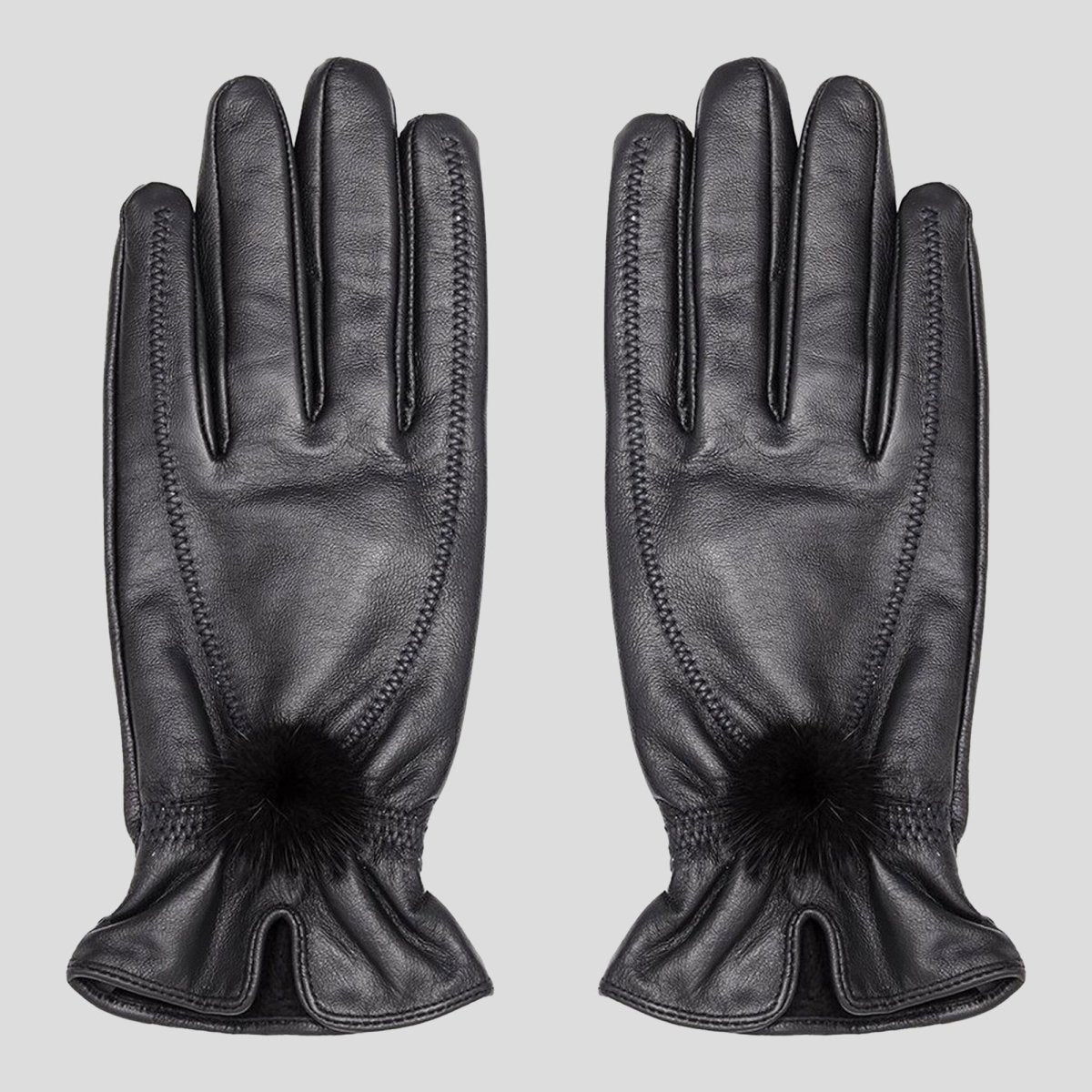 Leather Gloves with Fur Pompom - LonaScott