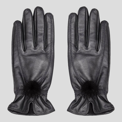Leather Gloves with Fur Pompom - LonaScott