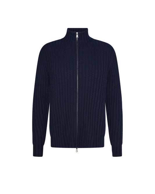 Mens Pure Cashmere Ribbed Zip-Up Cardigan