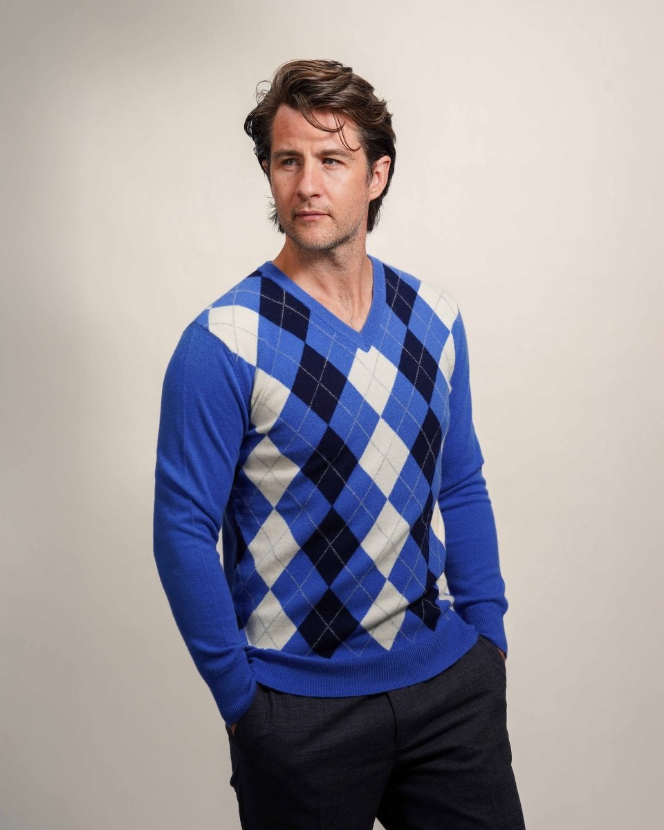 Men's Cashmere Argyle Jumper - LonaScott