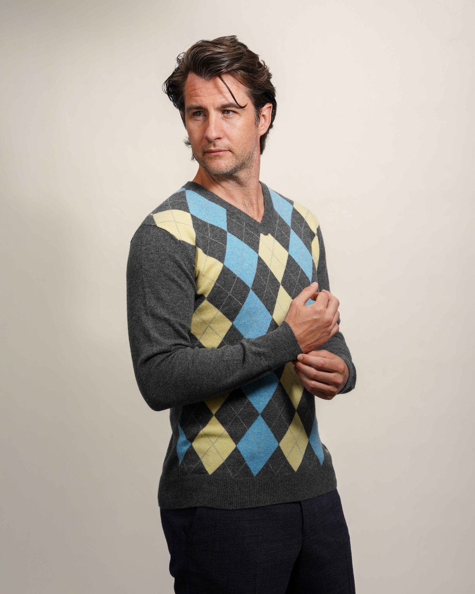 Men's Cashmere Argyle Jumper - LonaScott