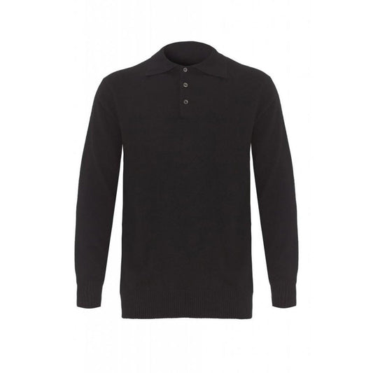 Men's Cashmere Black Polo Jumper - LonaScott