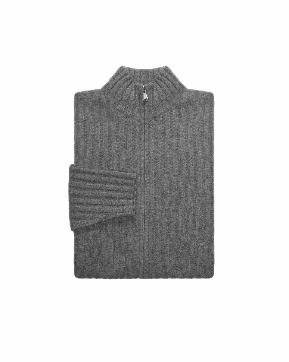 Mens Pure Cashmere Ribbed Zip - Up Cardigan - LonaScott