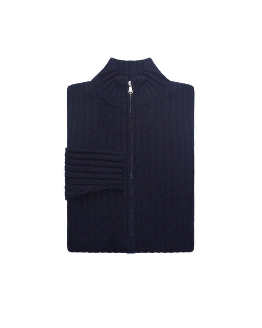 Mens Pure Cashmere Ribbed Zip - Up Cardigan - LonaScott