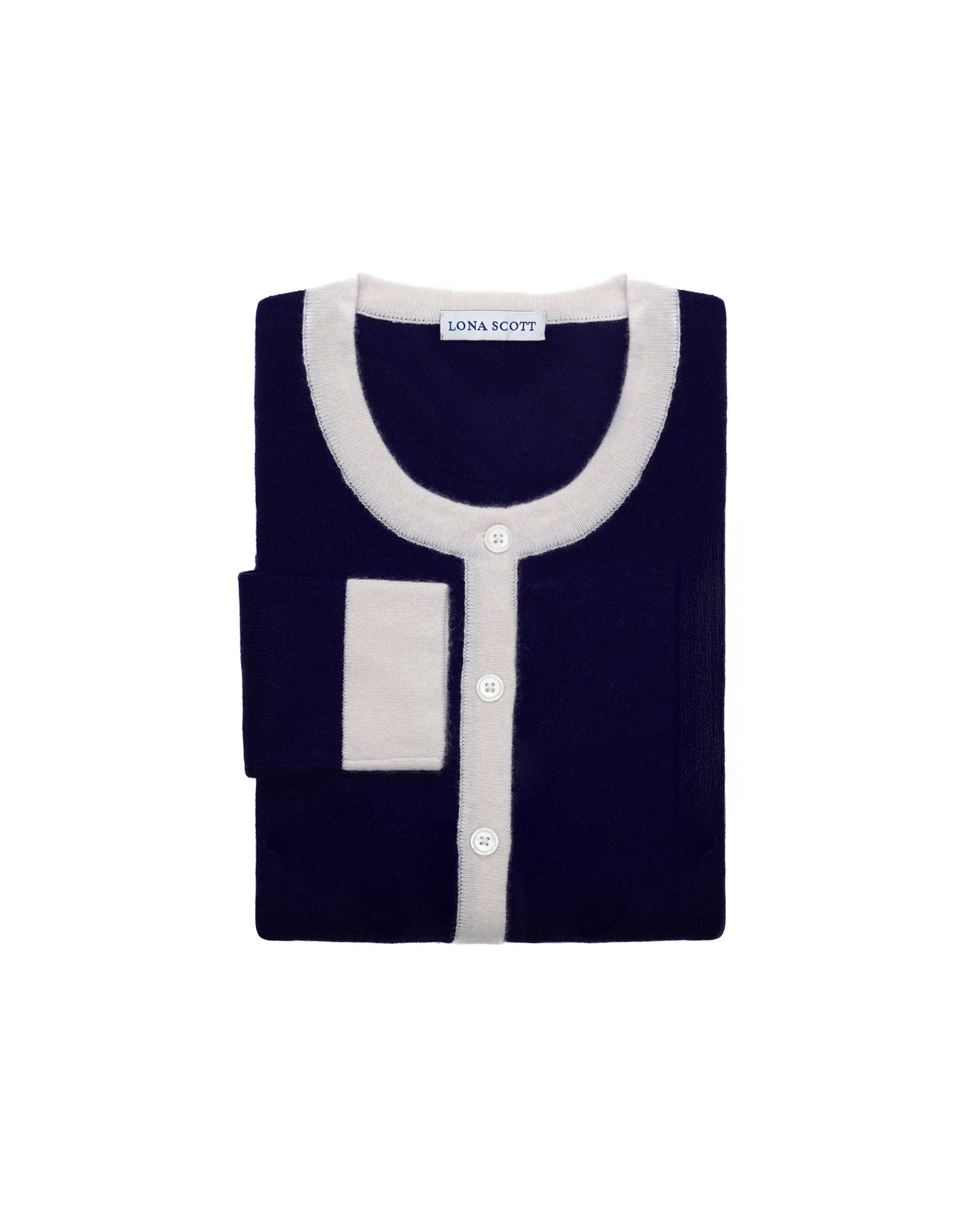 Women's Two-Tone Trim Cashmere Cardigan
