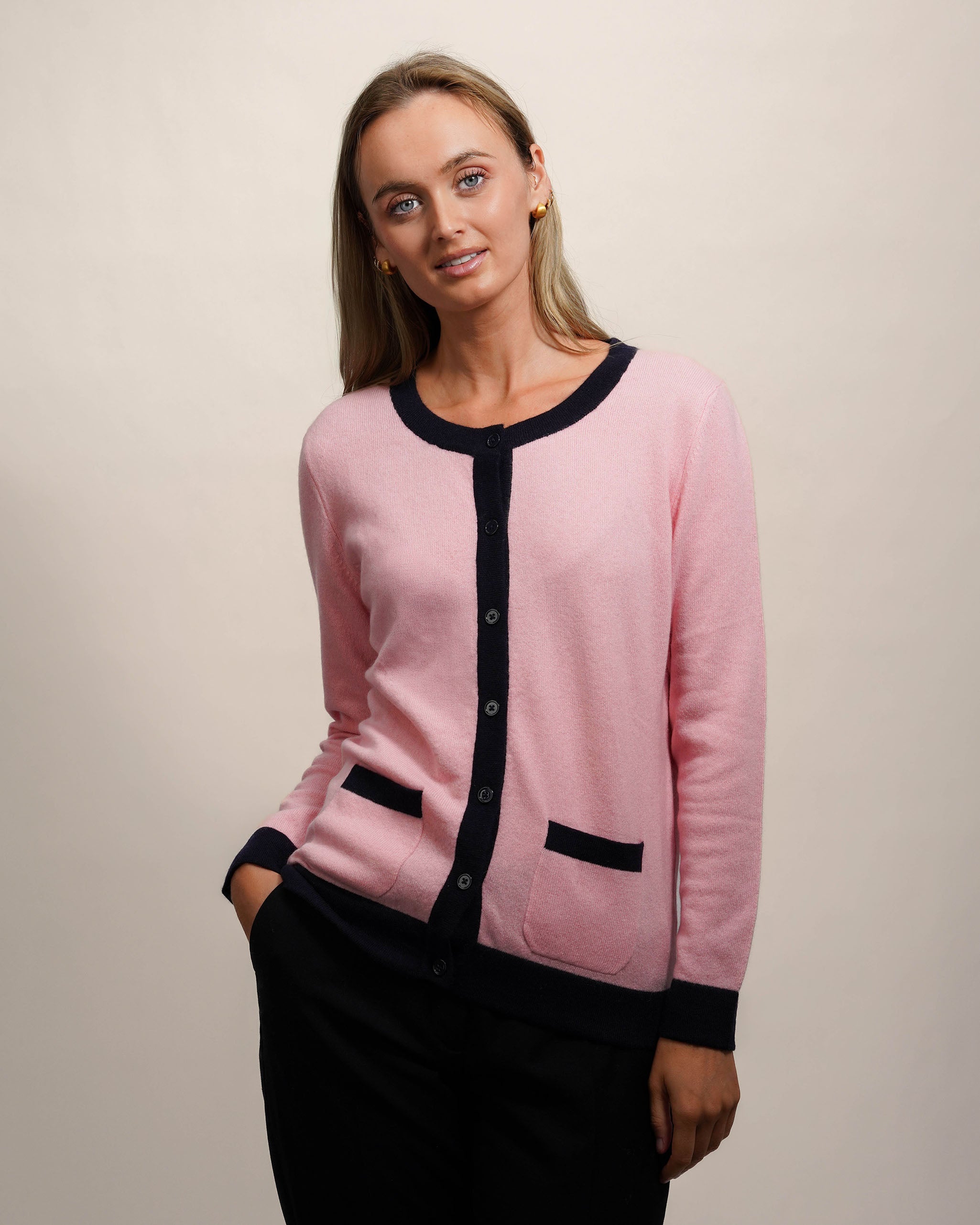 Women's Two-Tone Trim Cashmere Cardigan