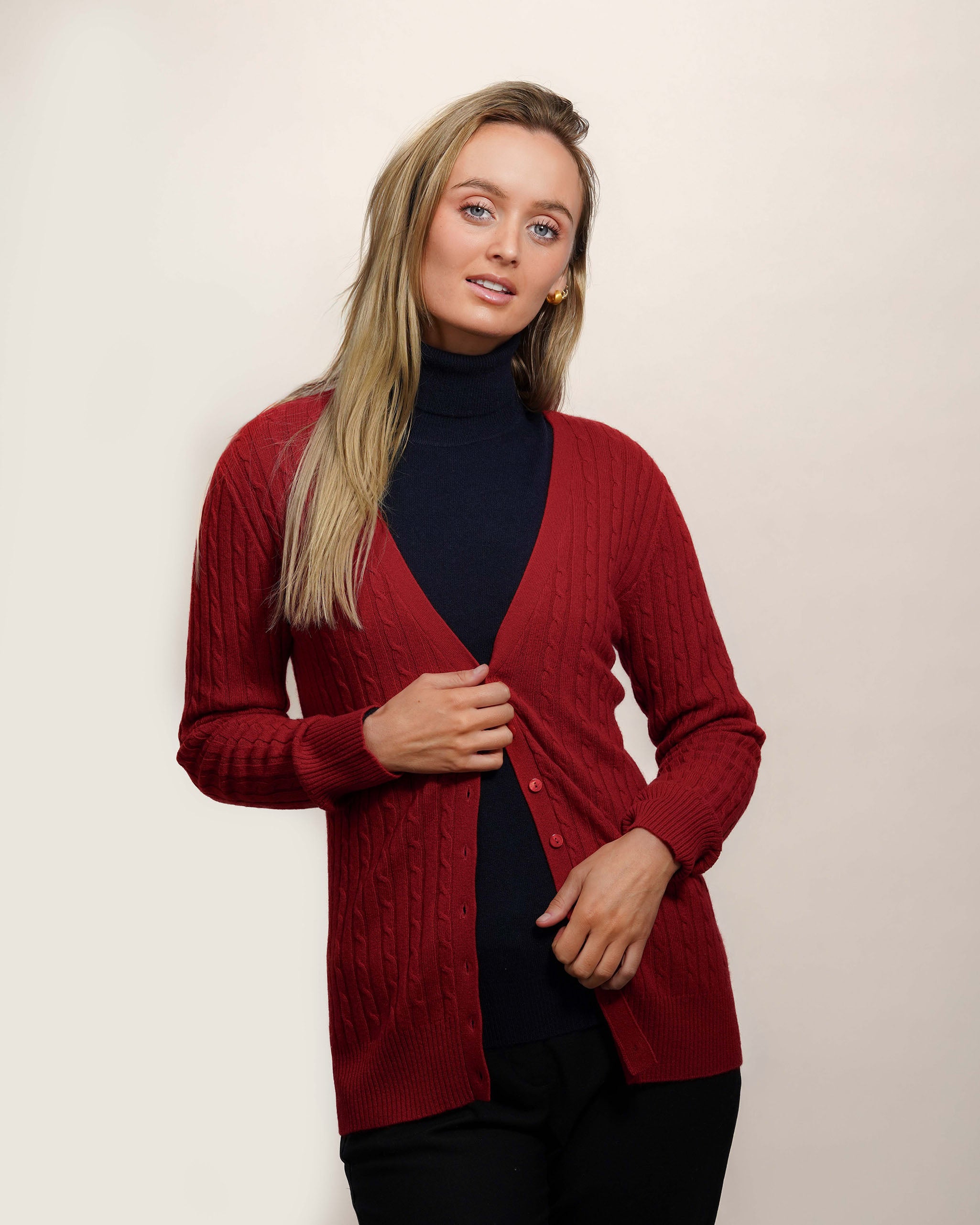 Women's Long Cashmere Cable Cardigan