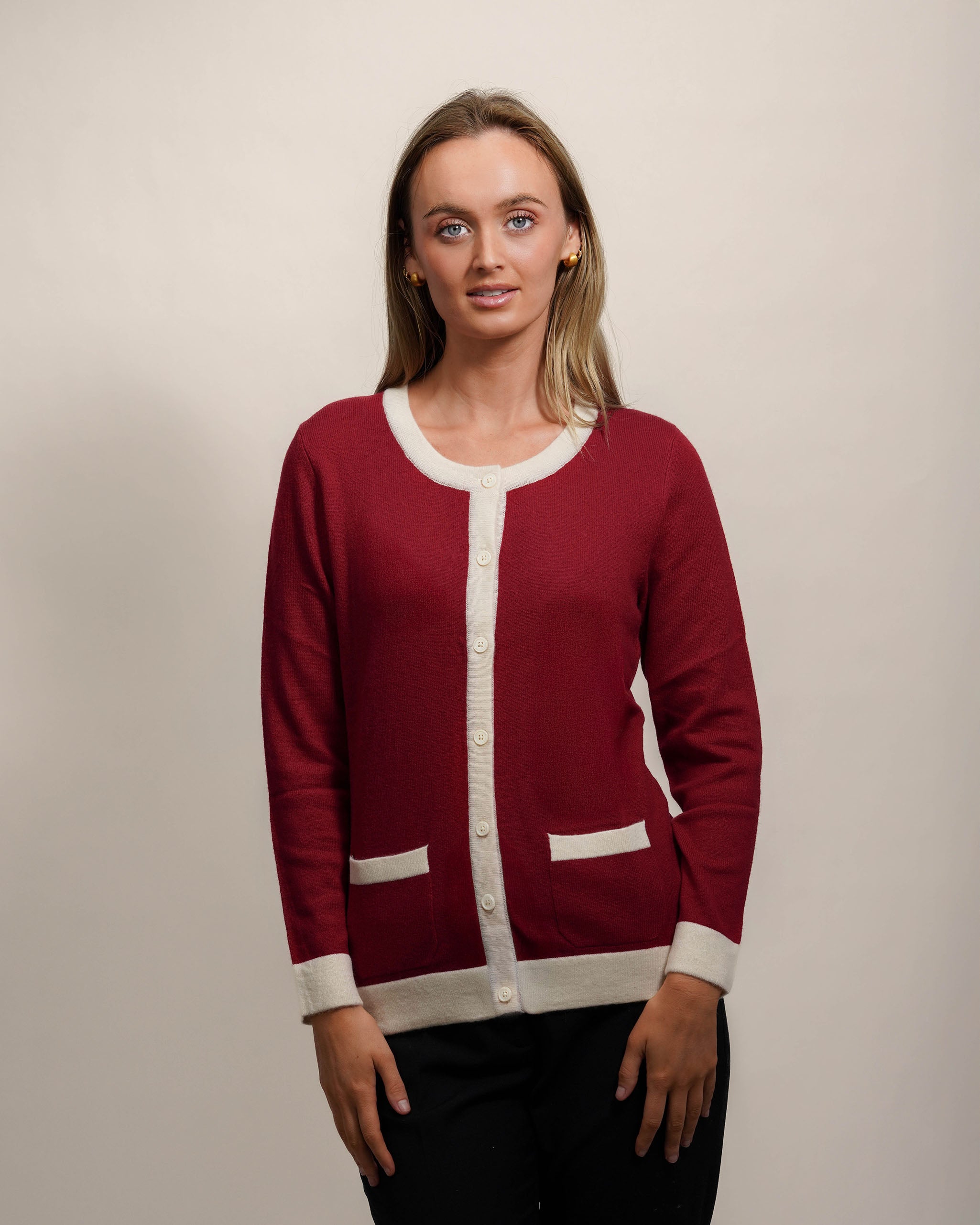 Women's Two-Tone Trim Cashmere Cardigan