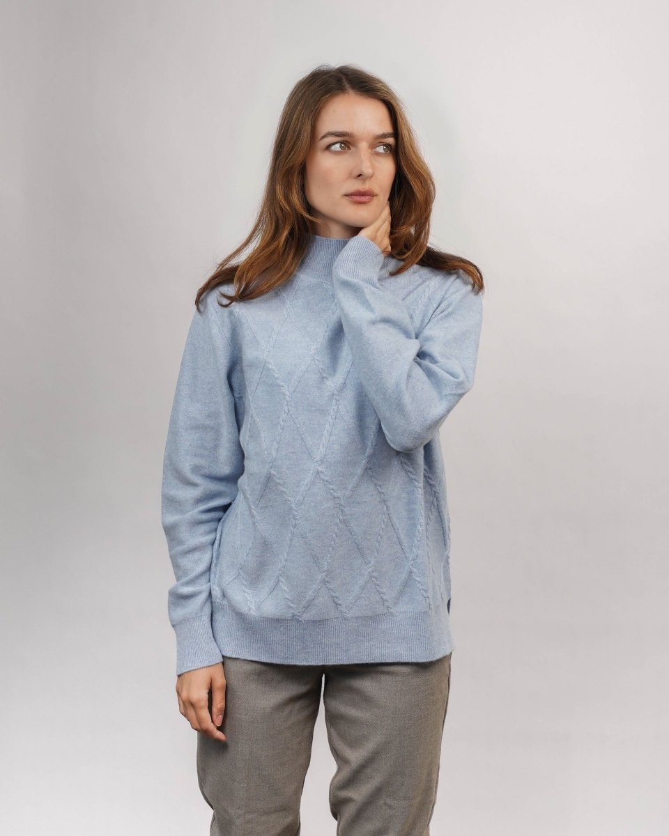 Women's Cashmere Argyle High Neck Jumper - LonaScott