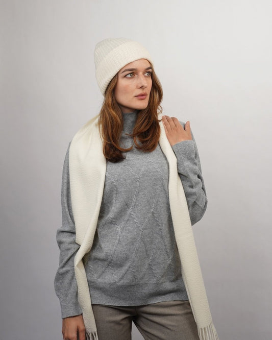 Women's Cashmere Argyle High Neck Jumper - LonaScott