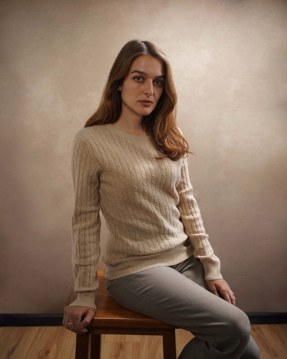 Women's Cashmere Cable Round - Neck Jumper - LonaScott