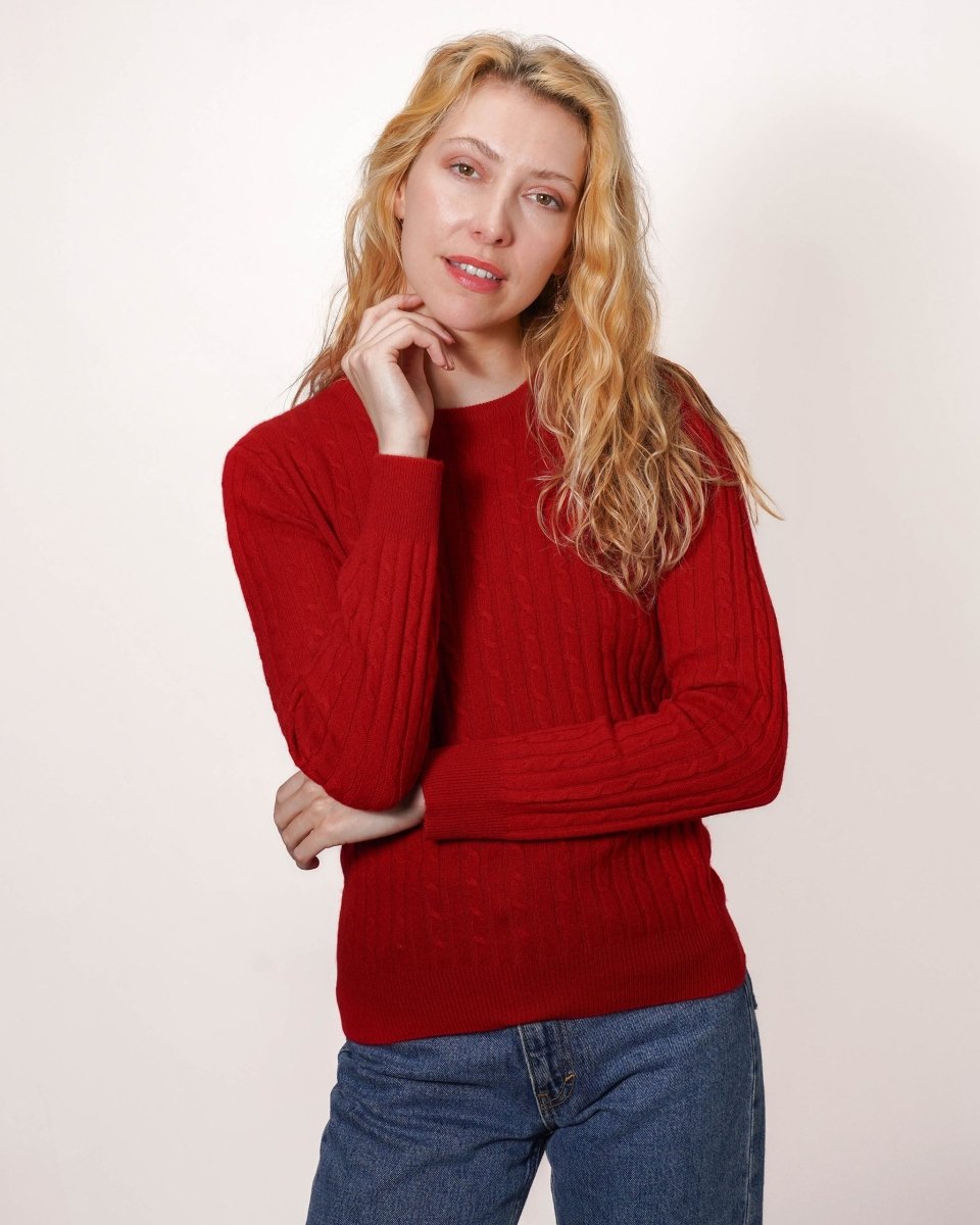 Women's Cashmere Cable Round - Neck Jumper - LonaScott