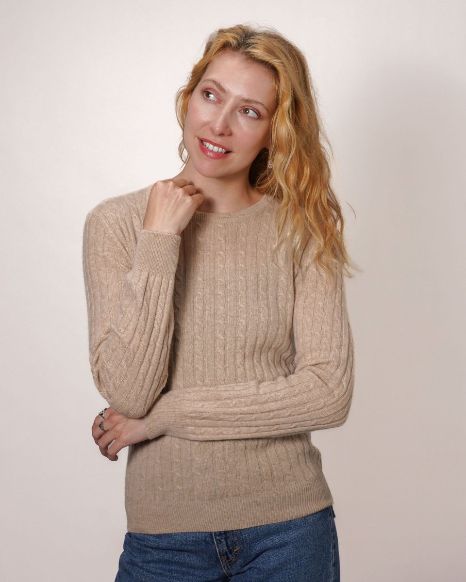 Women's Cashmere Cable Round - Neck Jumper - LonaScott