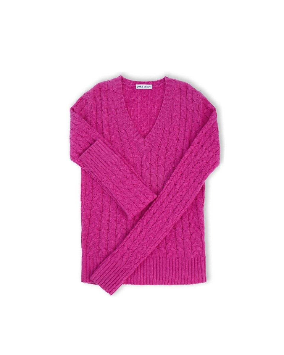 Women's Cashmere Cable V - Neck Jumper - LonaScott