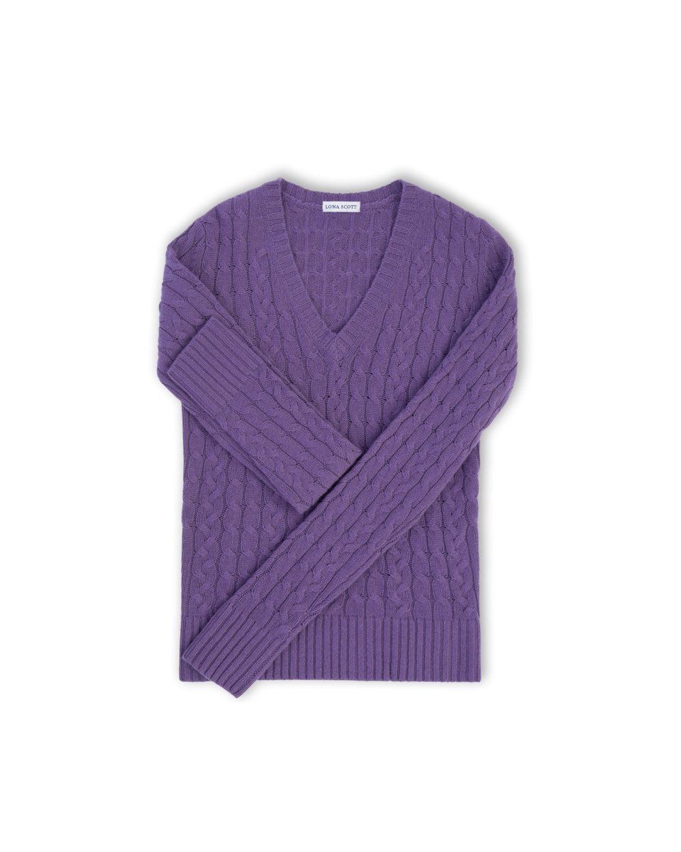 Women's Cashmere Cable V - Neck Jumper - LonaScott