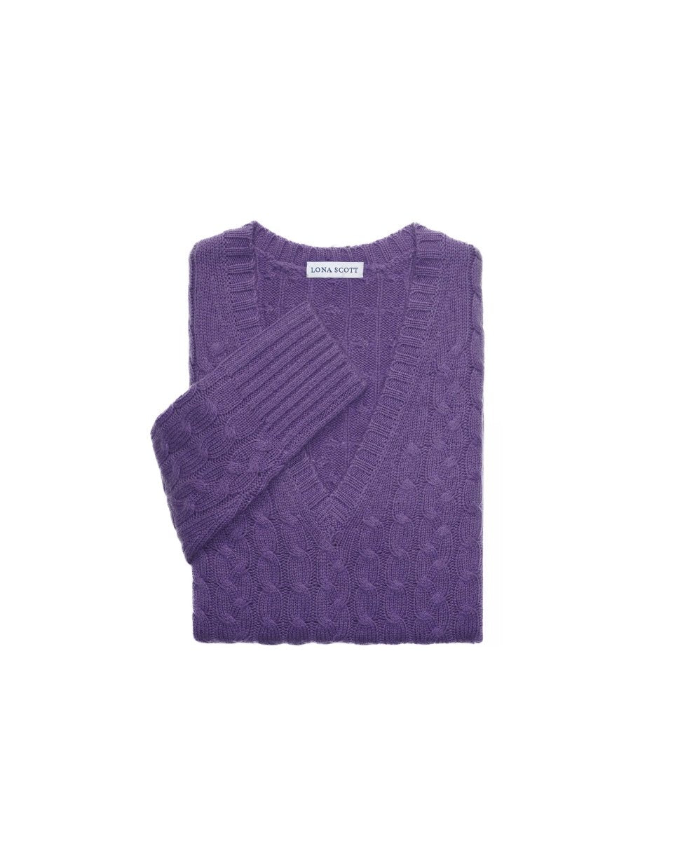 Women's Cashmere Cable V - Neck Jumper - LonaScott