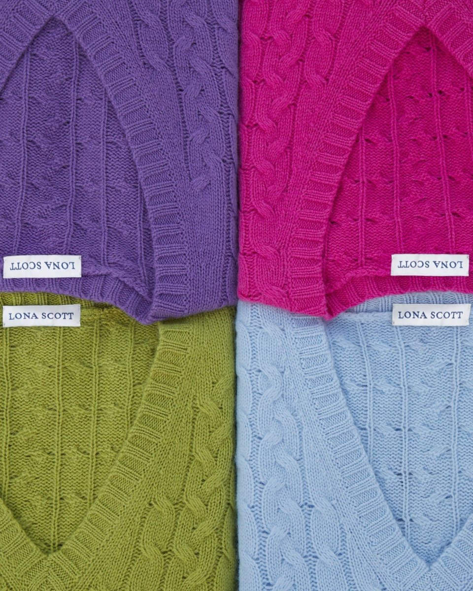 Women's Cashmere Cable V - Neck Jumper - LonaScott