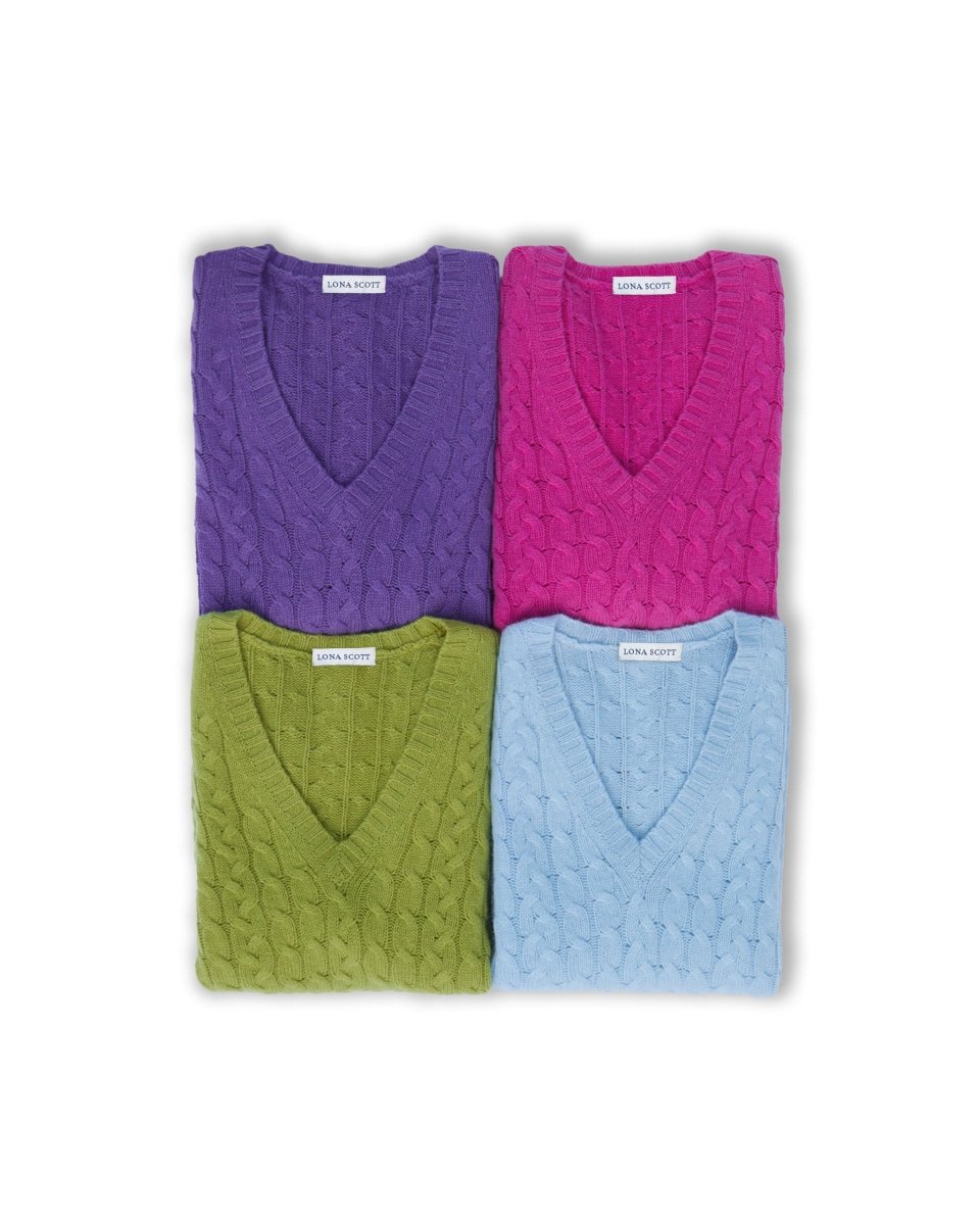 Women's Cashmere Cable V - Neck Jumper - LonaScott