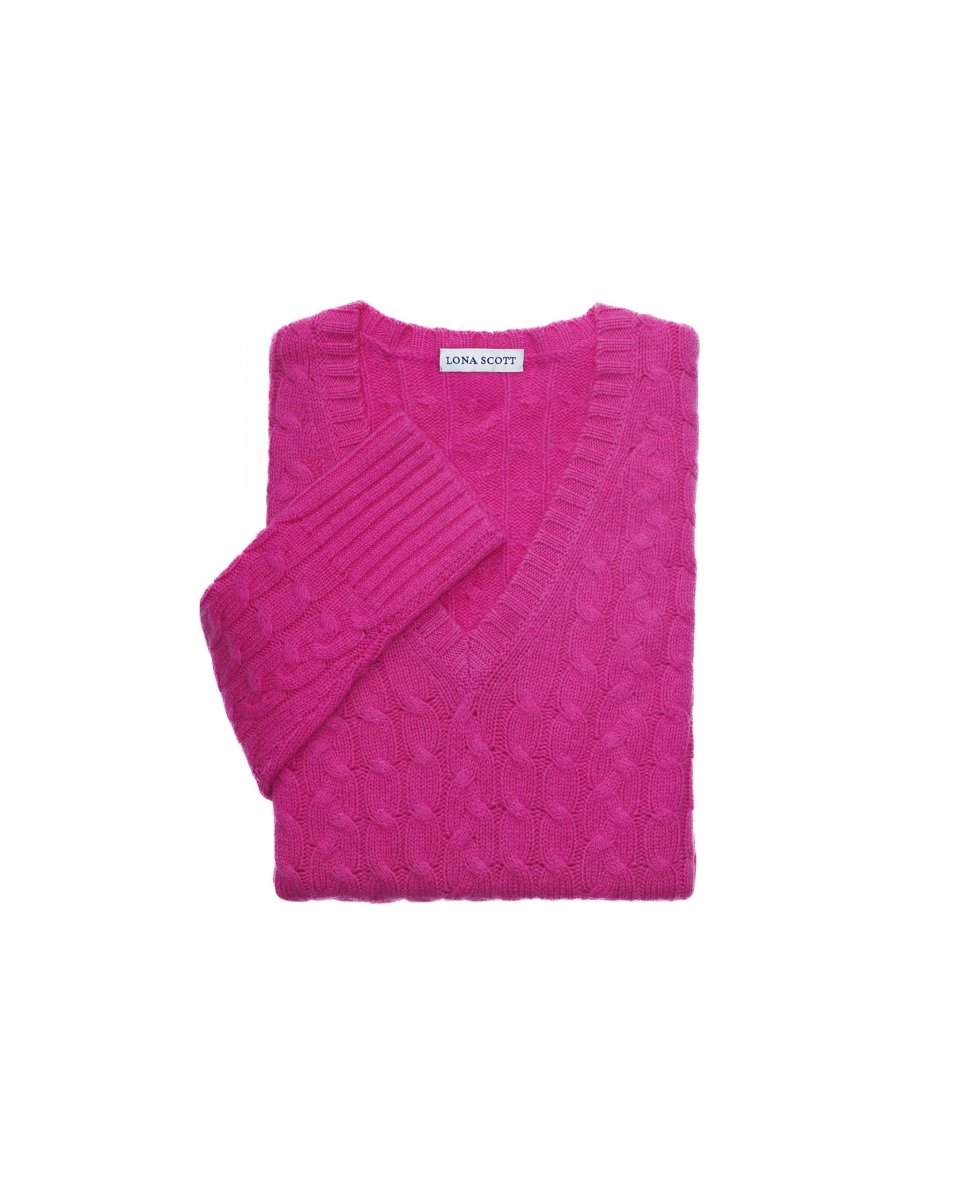 Women's Cashmere Cable V - Neck Jumper - LonaScott