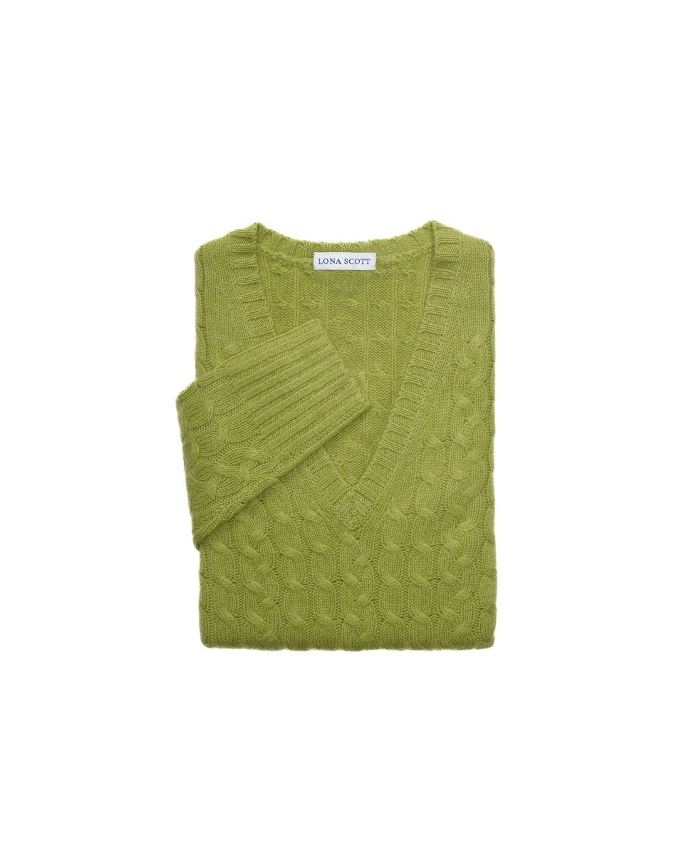 Women's Cashmere Cable V - Neck Jumper - LonaScott