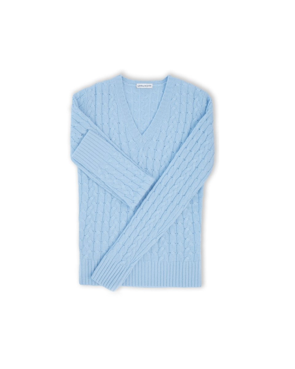 Women's Cashmere Cable V - Neck Jumper - LonaScott