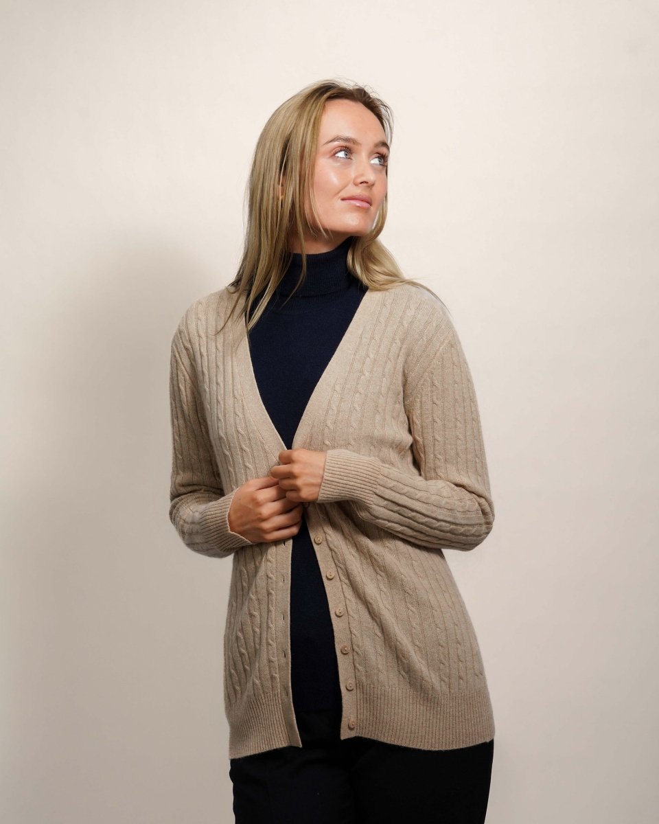Women's Long Cashmere Cable Cardigan - LonaScott