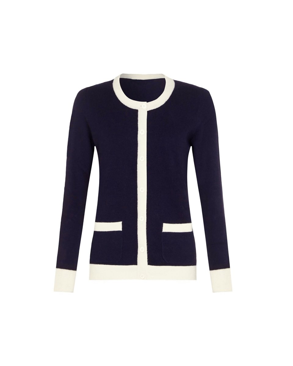 Two Tone Trim Cashmere Cardigan